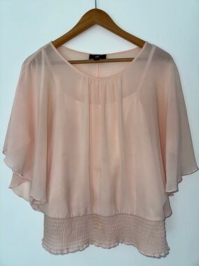 IZ Byer Blush Pink Chiffon Batwing Blouse with Built-In Camisole ~ Medium
